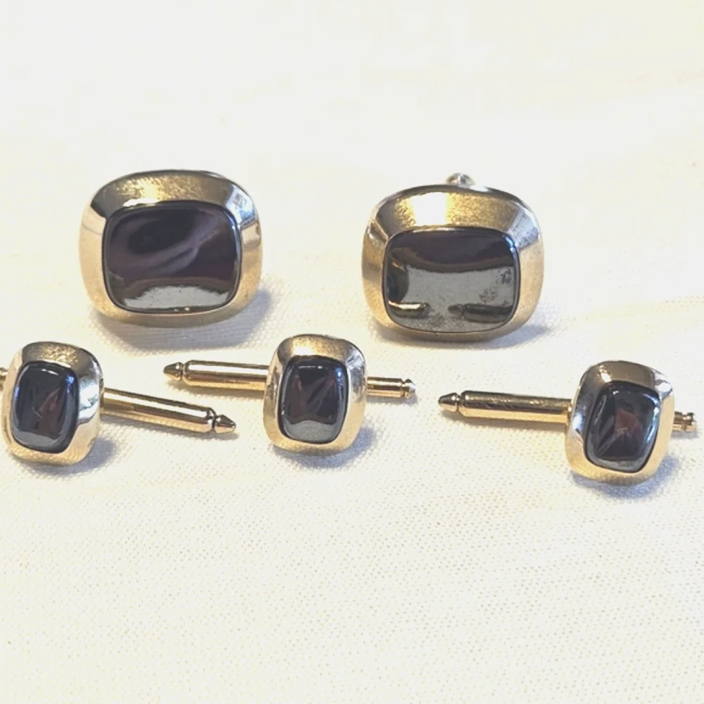Vintage Onyx and Silver Tuxedo Buttons & Shirt Studs